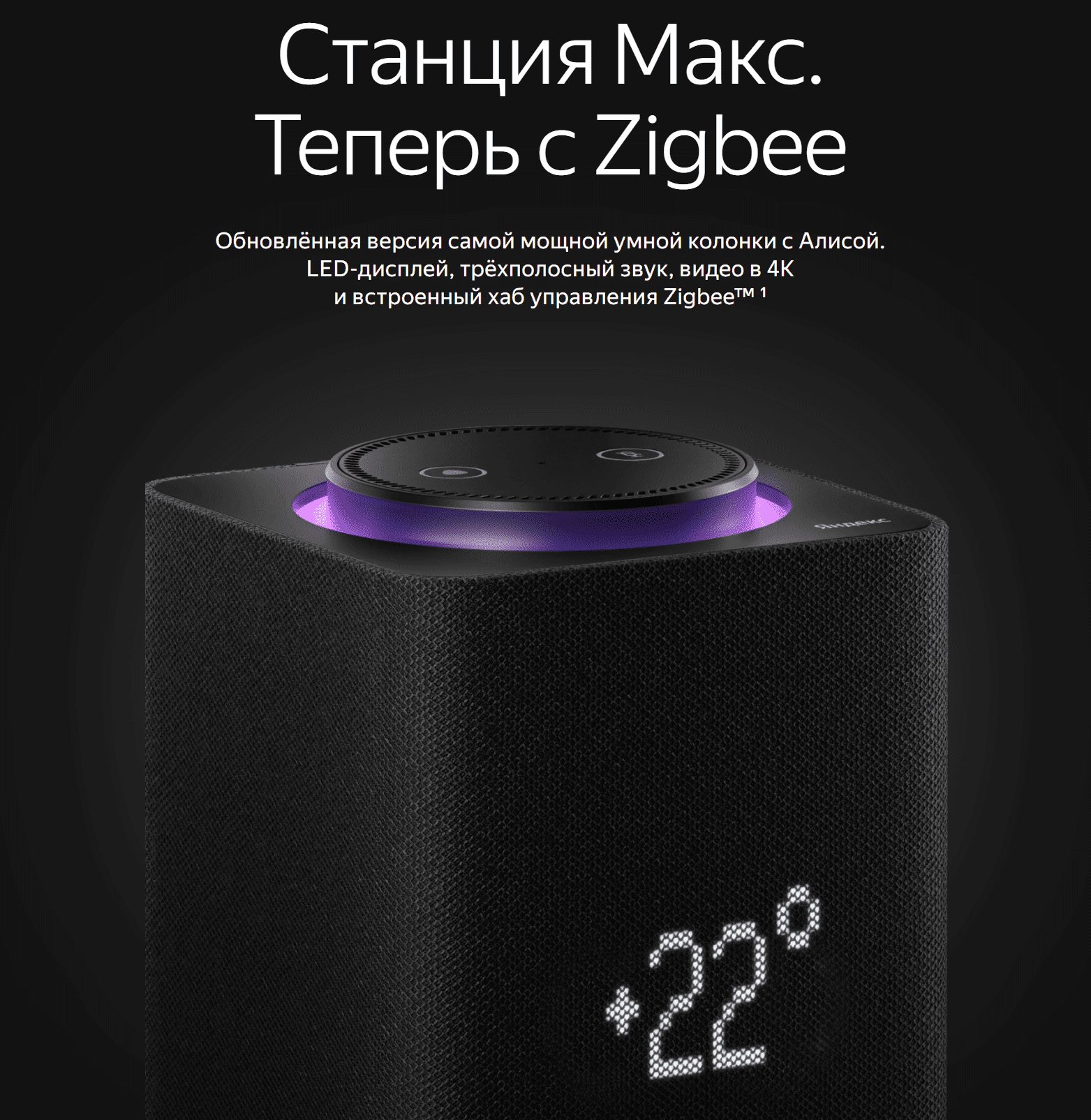 Умная колонка Яндекс Станция Макс с Zigbee, серый (YNDX-00052W)