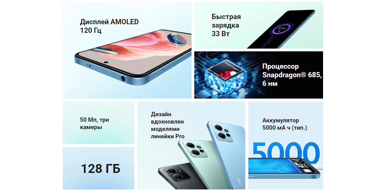 Смартфон Redmi Note 12 RU 6+128 Гб Onyx Gray (MZB0E0FRU)