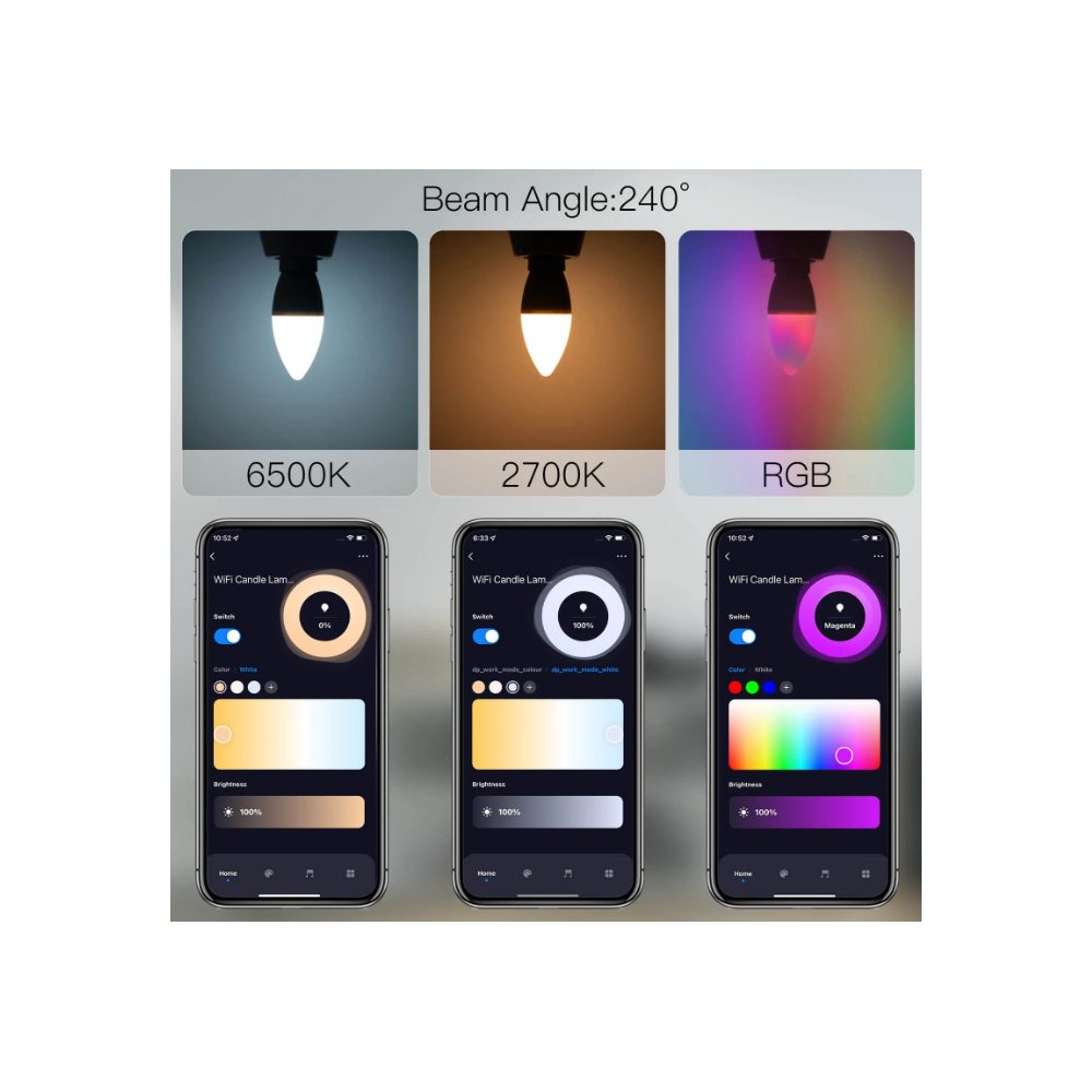 Умная лампочка MOES WiFi LED Bulb E14 (RGB+CW) 6W — изображение 5