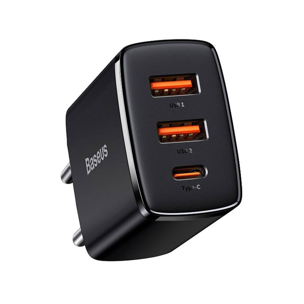 Компактное быстрое зарядное устройство Baseus 2U+C 30 Вт EU Black CCXJ-E01