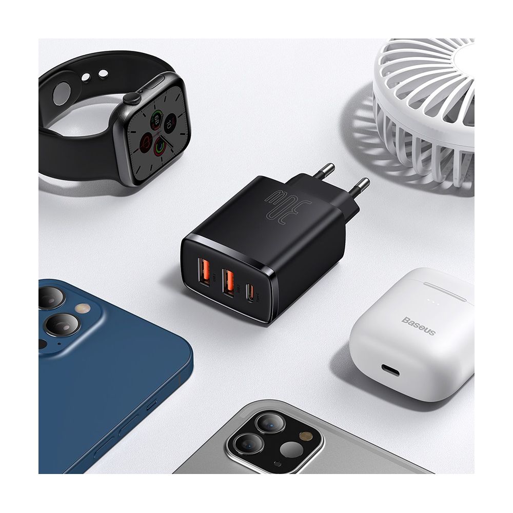 Компактное быстрое зарядное устройство Baseus 2U+C 30 Вт EU Black CCXJ-E01 — изображение 14