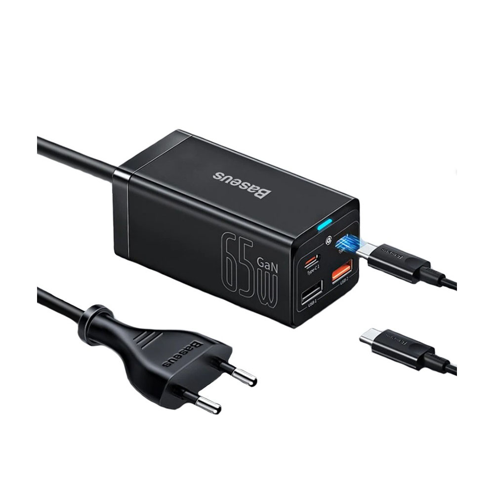 Зарядное устройство Baseus GaN3 Pro 2C + U 65 Вт EU Black 1 м черный CCGP050101