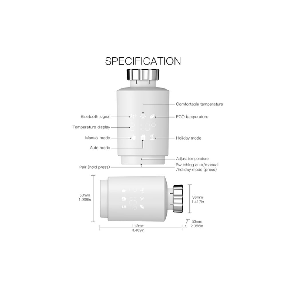 Умная термостатическая головка для радиатора отопления MOES ZigBee Thermostat Valve TV02 ZTRV-ZX-TV02 — изображение 4
