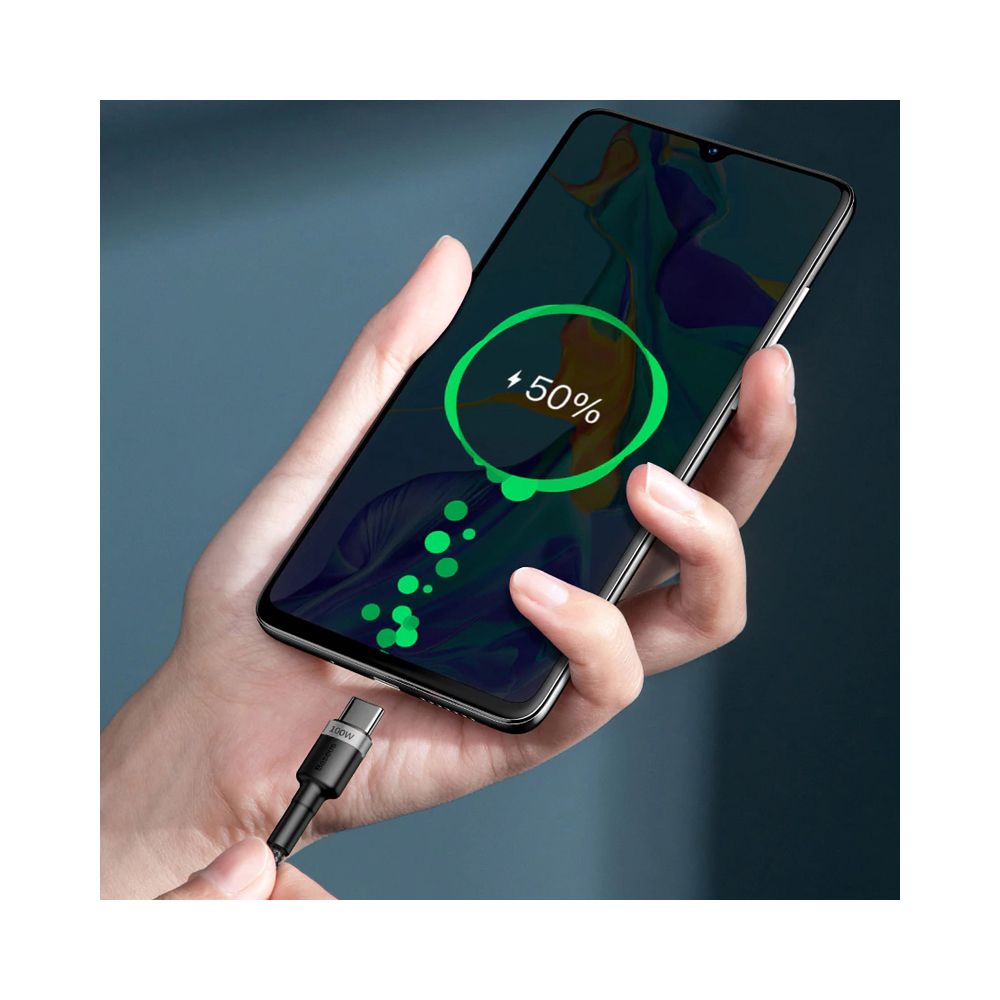 Кабель Type-C для зарядки флэш-памяти Baseus Cafule PD2.0 100 Вт 2 м (20V 5A) Серый + черный CATKLF-ALG1 — изображение 4