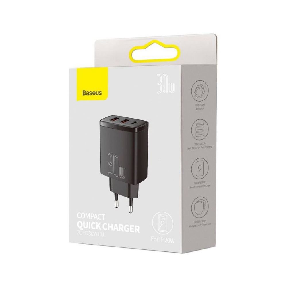 Компактное быстрое зарядное устройство Baseus 2U+C 30 Вт EU Black CCXJ-E01 — изображение 9