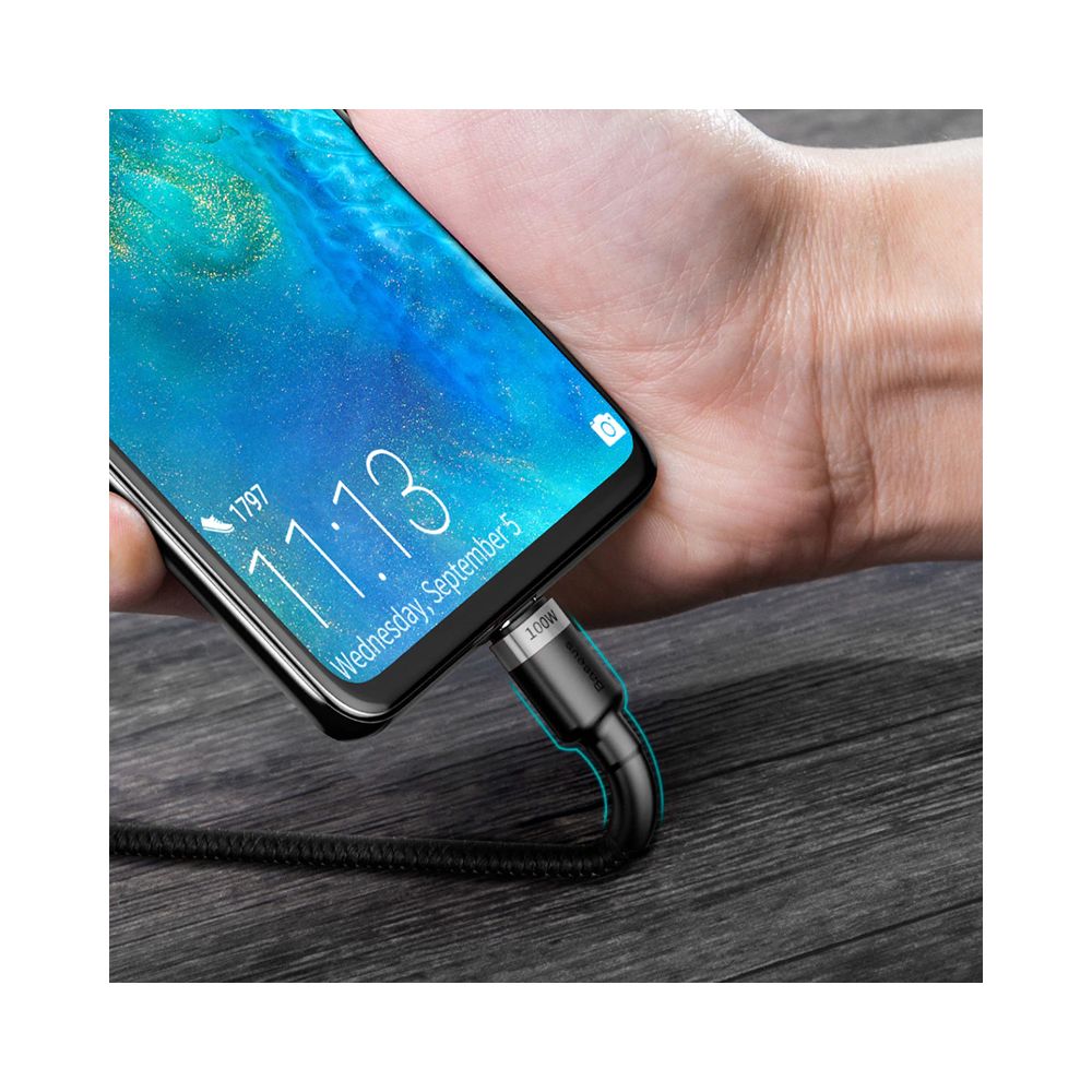 Кабель Type-C для зарядки флэш-памяти Baseus Cafule PD2.0 100 Вт 2 м (20V 5A) Серый + черный CATKLF-ALG1 — изображение 9