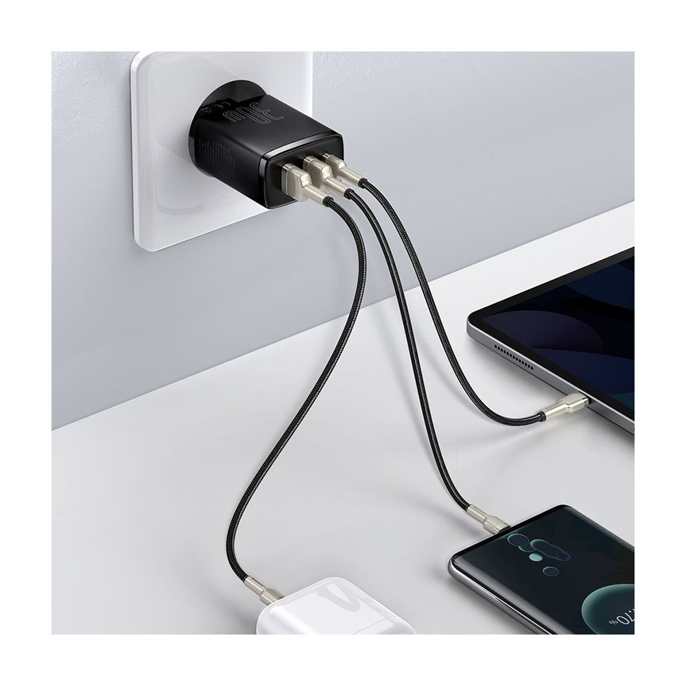Компактное быстрое зарядное устройство Baseus 2U+C 30 Вт EU Black CCXJ-E01 — изображение 10