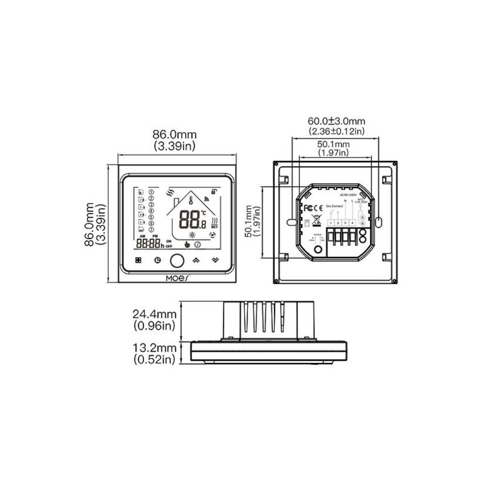 Умный терморегулятор для газового/водяного котла отопления MOES WiFi Smart Thermostat WHT-002-GC — изображение 7