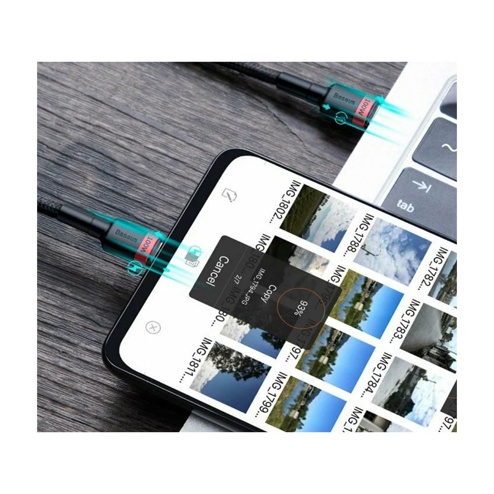 Кабель Type-C для зарядки флэш-памяти Baseus Cafule PD2.0 100 Вт 2 м (20V 5A) Серый + черный CATKLF-ALG1 — изображение 10