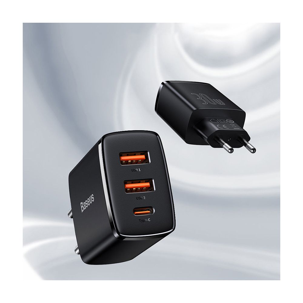 Компактное быстрое зарядное устройство Baseus 2U+C 30 Вт EU Black CCXJ-E01 — изображение 11