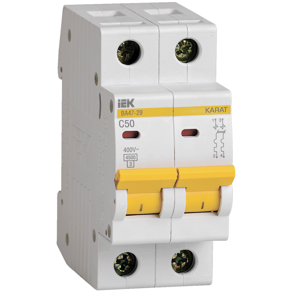 Выключатель автоматический IEK ВА47-29 (MVA20-2-050-C) 50A тип C 4.5kA 2П 400В 2мод белый (упак.:1шт