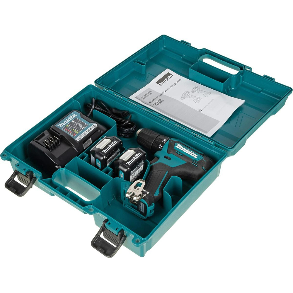 Дрель Makita аккумуляторная,12В,2х2АчLi-ion,БЗП-10мм,0-4501700обм,3014Н м,1.1кг,179x66x212,чем,подсв — изображение 17