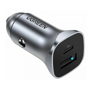 Автомобильное зарядное устройство UGREEN CD130 (30780) USB-C PD+USB-A QC 24W Fast Car Charger. Цвет: серый космос