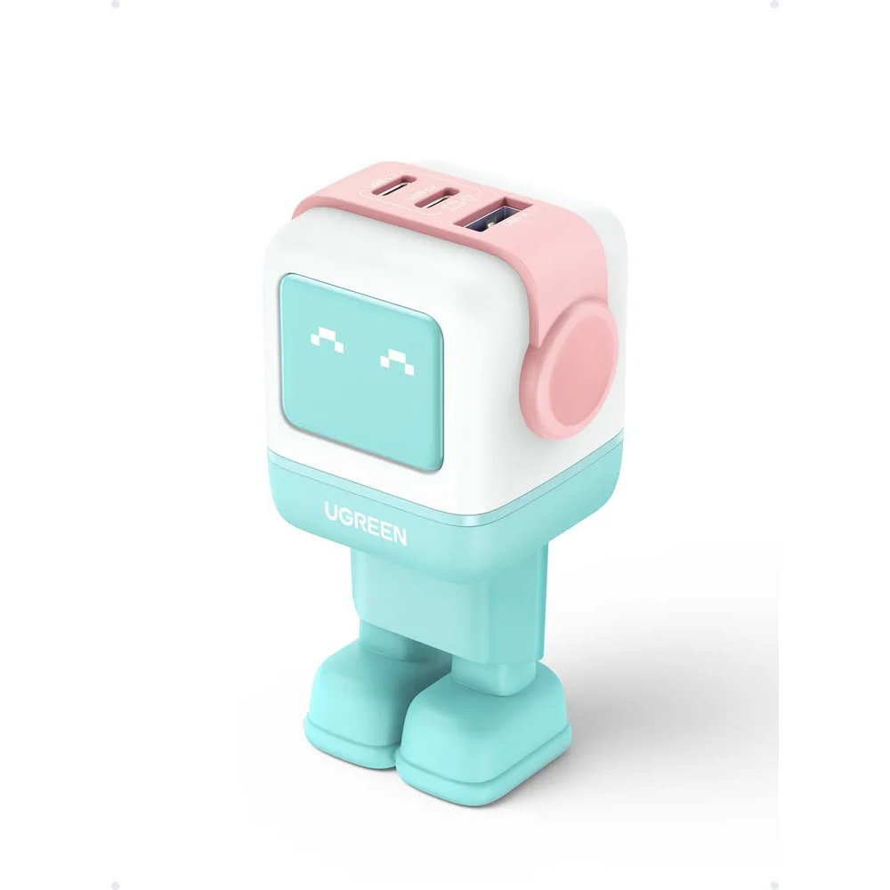 Сетевое зарядное устройство UGREEN CD361 (35855) Nexode RG 65W USB-A+2*USB-C Robot GaN Tech Fast Charger EU в виде робота. Цвет: розово-голубой — изображение 3