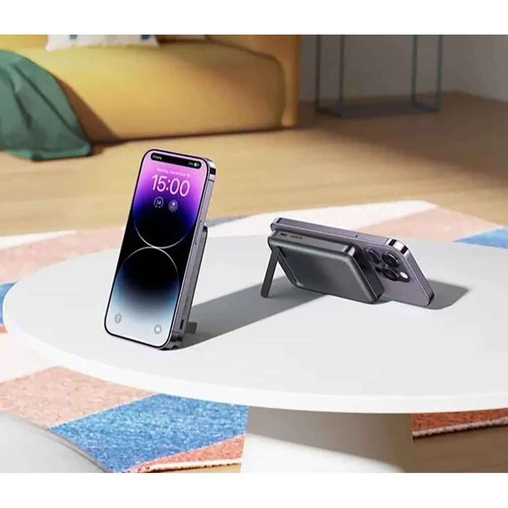 Внешний магнитный аккумулятор UGREEN (PB206) 15086 10000mAh MIni Magnetic Wireless 20W Power Bank With Holder. Цвет: серый космос — изображение 5