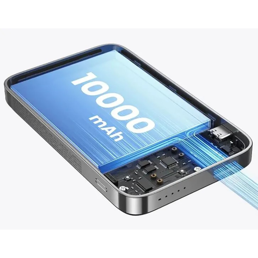 Внешний магнитный аккумулятор UGREEN (PB206) 15086 10000mAh MIni Magnetic Wireless 20W Power Bank With Holder. Цвет: серый космос — изображение 7