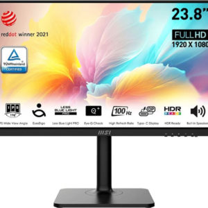 Монитор MSI 23.8" Modern MD2412P черный IPS LED 1ms 16:9 HDMI M/M матовая HAS Piv 300cd 178гр/178гр 1920x1080 100Hz FreeSync FHD USB 4.65кг
