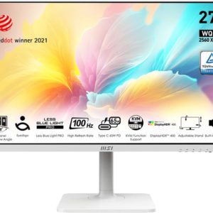 Монитор MSI 27" Modern MD272QXPW белый IPS LED 1ms 16:9 HDMI M/M матовая HAS Piv 400cd 178гр/178гр 2560x1440 100Hz DP Quad 2K (1440p) USB 5.85кг